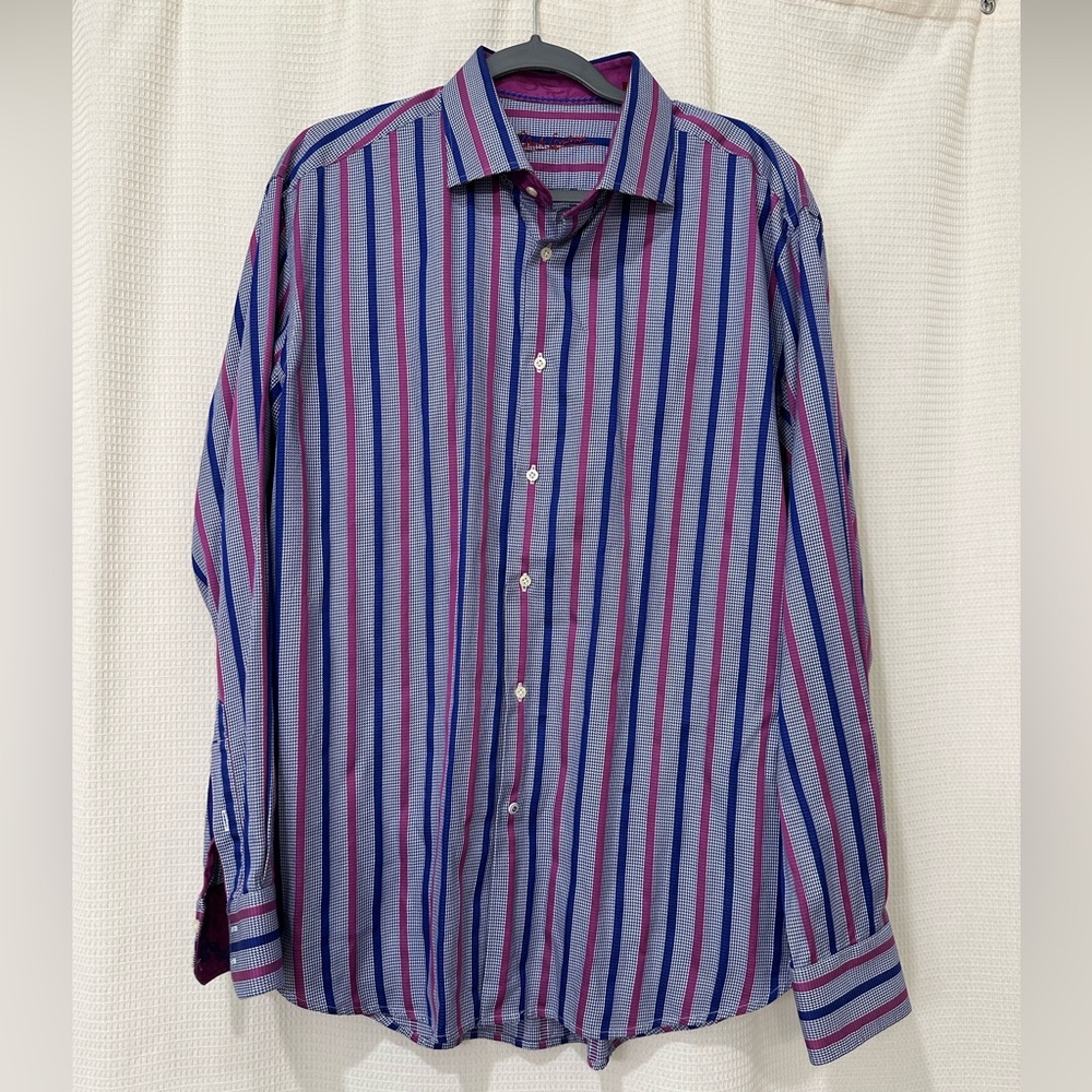 Robert Graham Mens Colorful Striped Paisley Flip Cuff Button Down Shirt XL‎